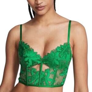 Victoria's Secret Very Sexy Ziggy Glam Embroidered Corset Top Lush Green M NWT